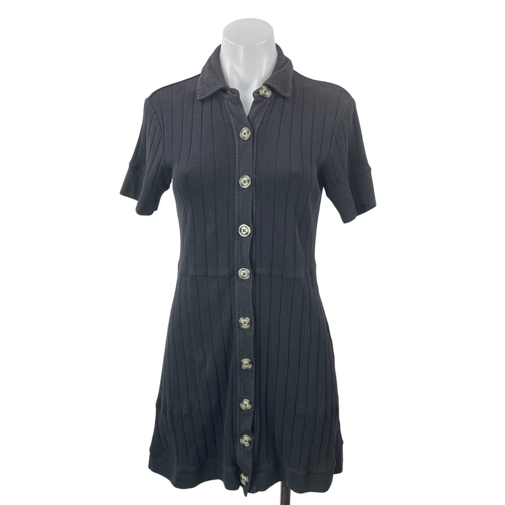 Free People Fp Beach New Afternoon Black Ribbed Knit Button Down Shirt Dress XS